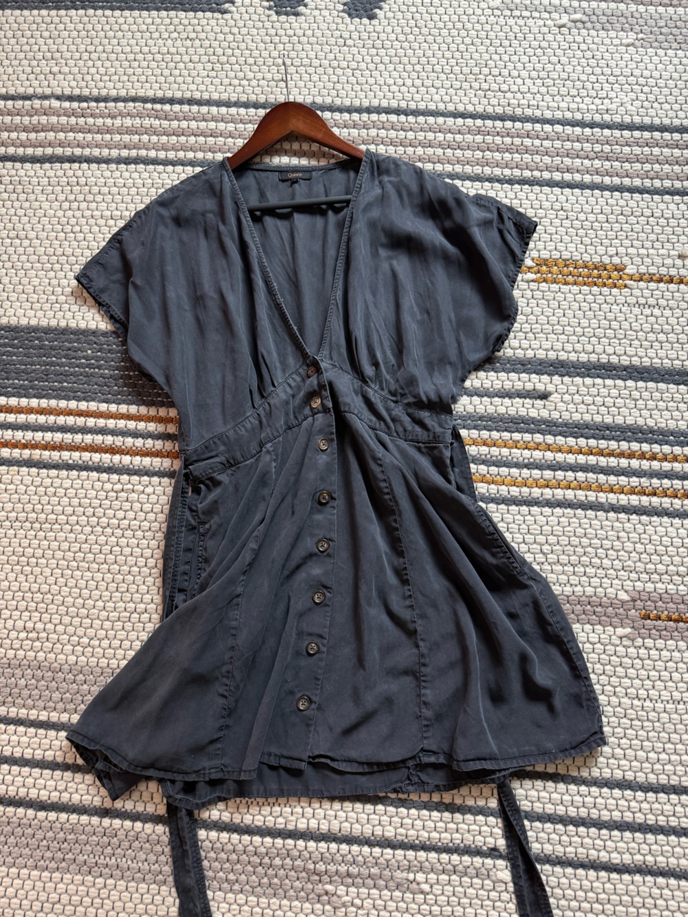 Quince Black Button-Front Dress